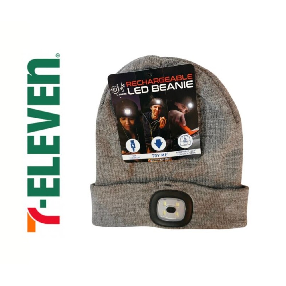 24/7 Life by 7-Eleven Rechargeable LED Beanie Hat USB Light 3 Modes Gray NWT